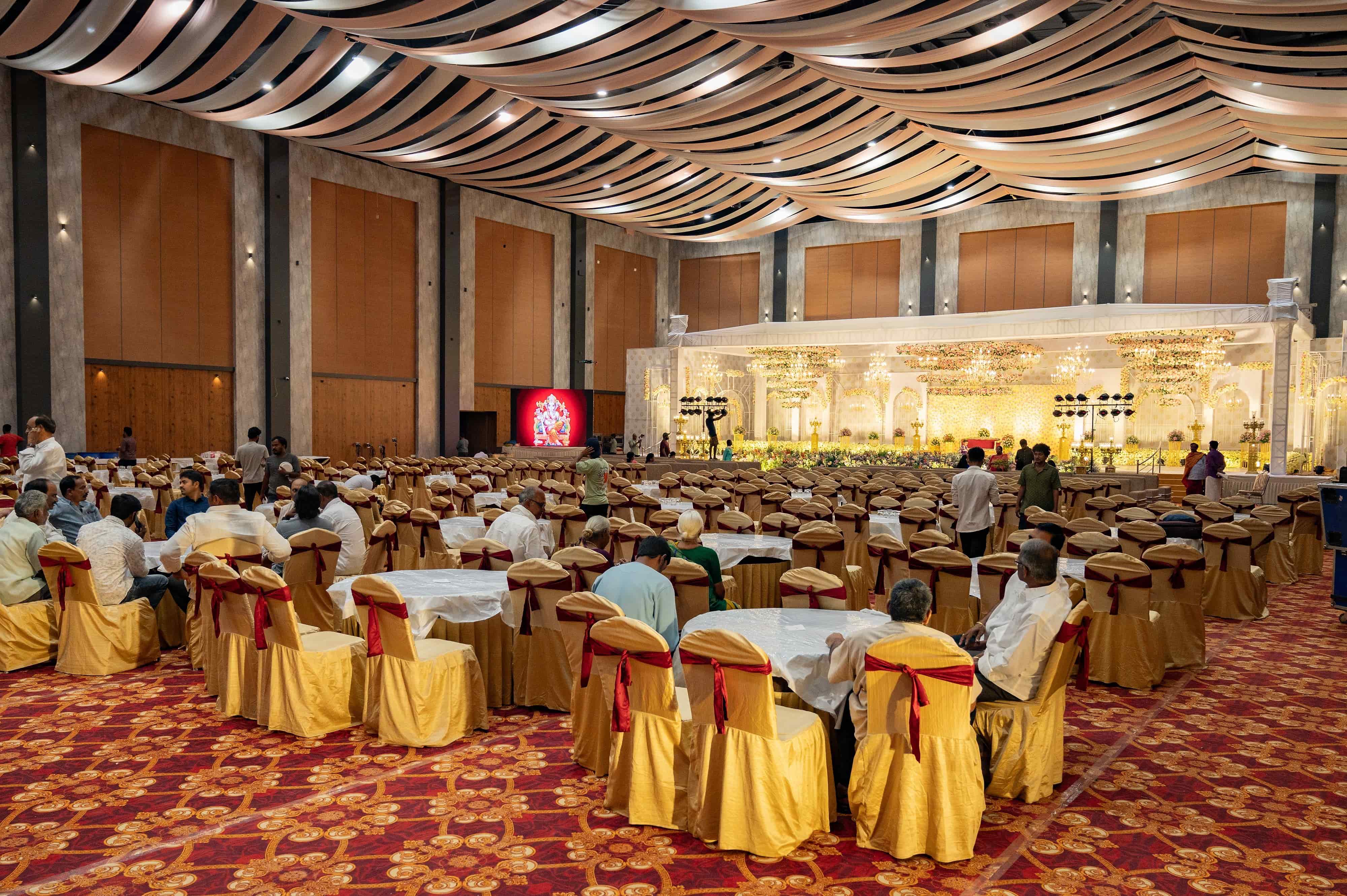 Main hall at VRC Convention set up for a wedding reception with banquet dining