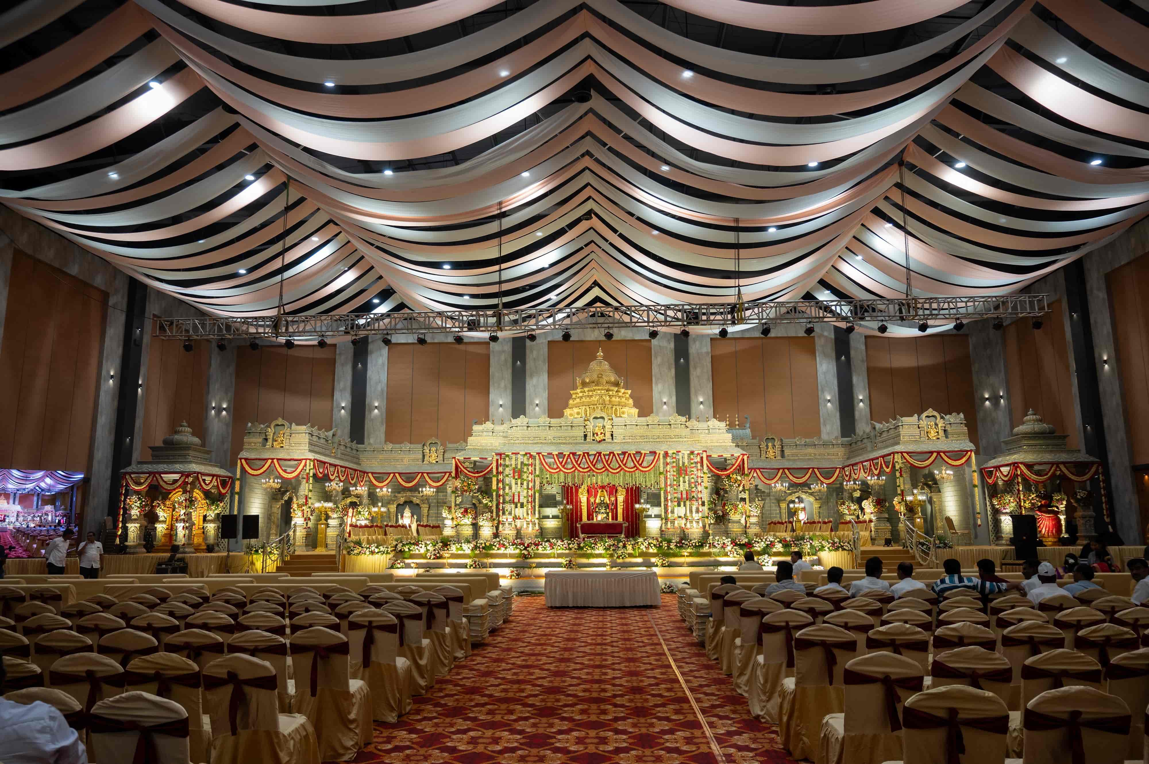 Grand wedding mandap stage in the VRC Convention main hall